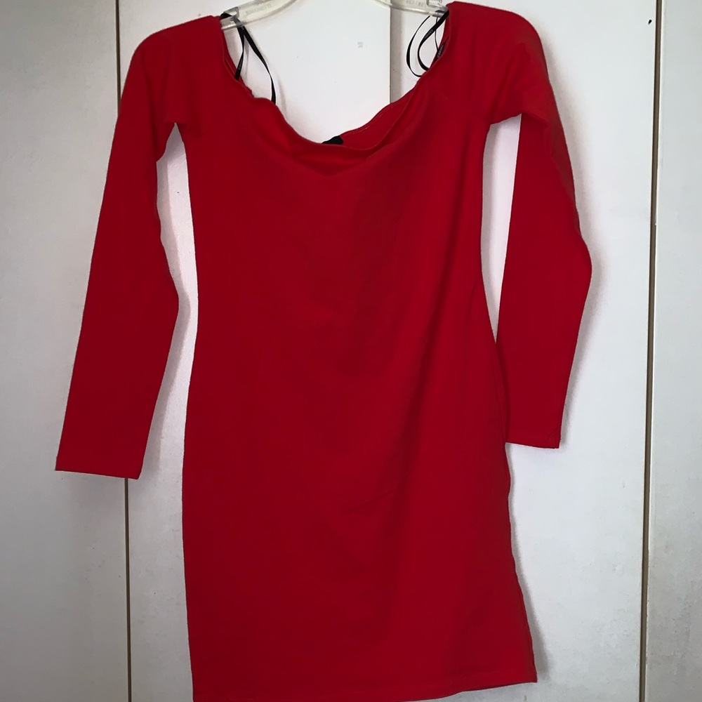Red off the shoulder dress